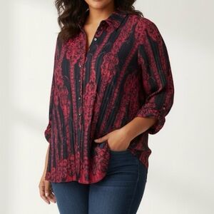 Maggie Barnes‎ Purple Black Sheer Button Up Blouse Size 5X